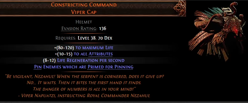 Constricting Command (Viper Cap) - Best New Unique in PoE 2 0.2.1