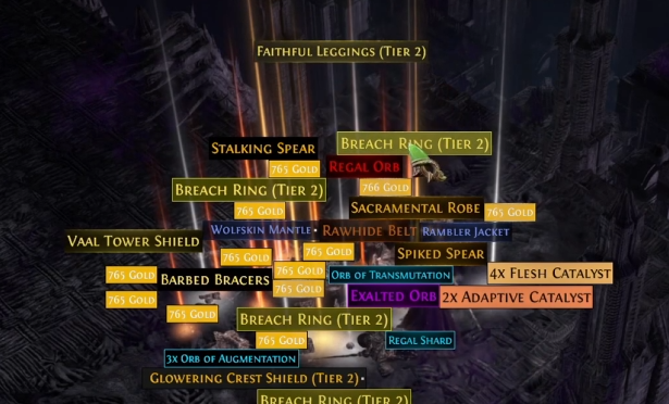 Loot Explosion at the End of a Breachstone in PoE 2