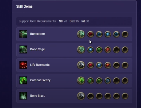 Skill Setup for Bonestorm Witch (Blood Mage Crit Variant)