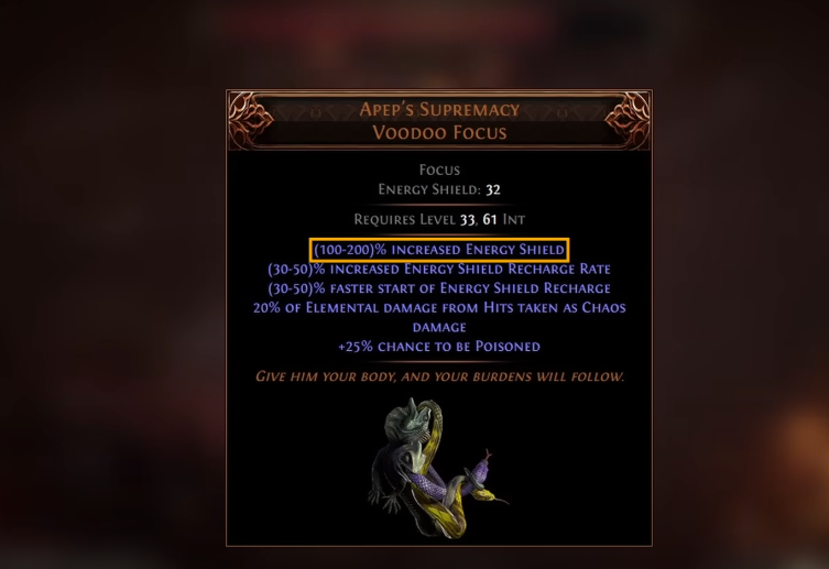 The Energy Shield Roll for Voodoo Focus Apep's Supremacy – High or Meh?