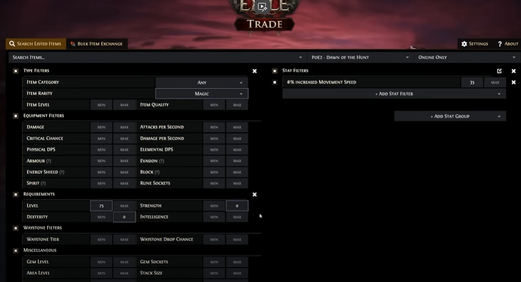 Crafting Base Filtering with Stat Exclusions for Boots in PoE 2